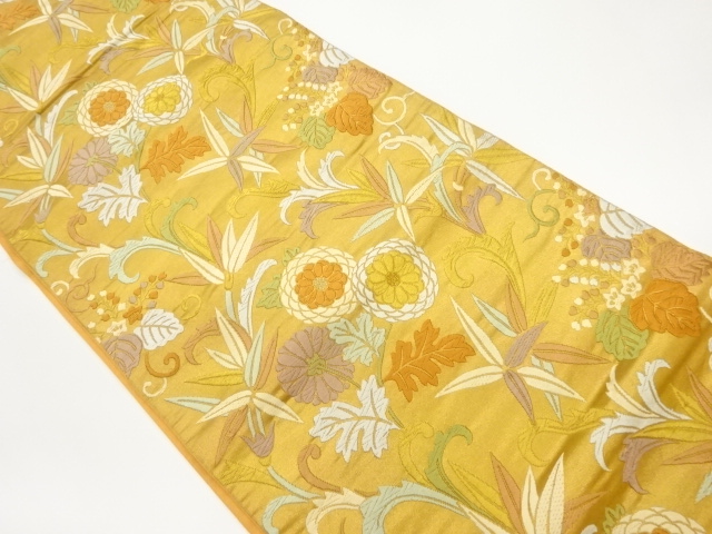 JAPANESE KIMONO / VINTAGE FUKURO OBI / KARA-ORI / WOVEN KIKU & PAULOWNIA